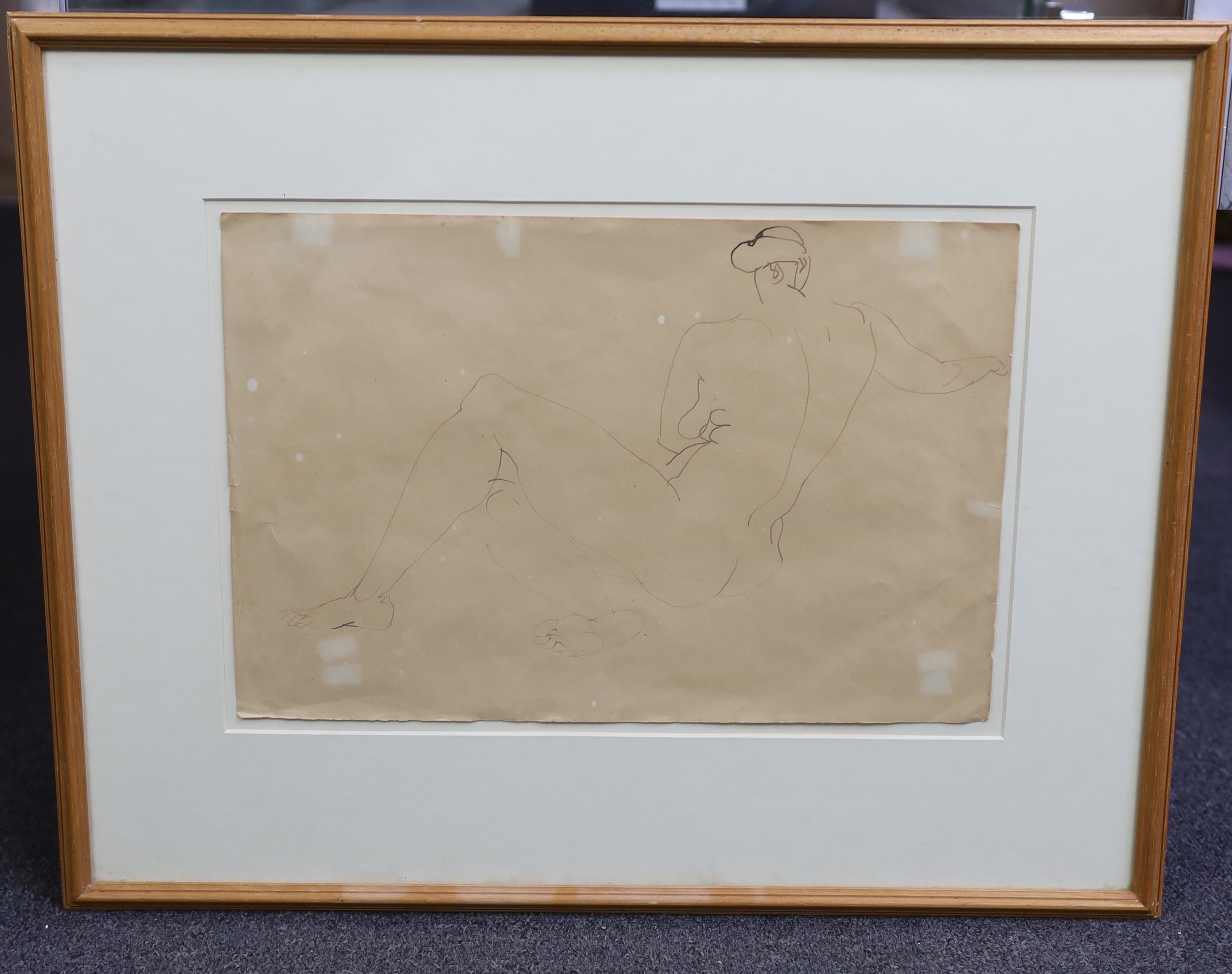 Henri Gaudier-Brzeska (French, 1891-1915), pen and ink on paper, Reclining nude, 26 x 38cm. Provenance: Colnaghi, thence private collection East Sussex. Condition - poor to fair.